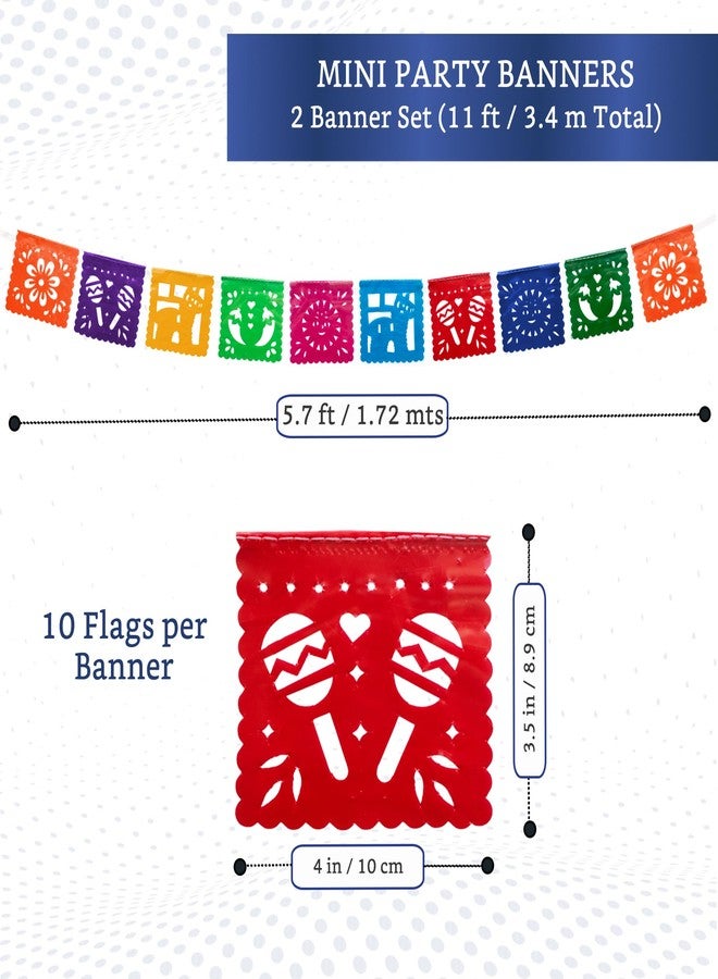 FIESTA WRAPS لافتات حفلات مكسيكية صغيرة (عبوتان، كل لافتة تحتوي على 10 أعلام بلاستيكية صغيرة) - بابيل بيكادو مكسيكانو للحفلات - بابيل بيكادو بلاستيكي - زينة حفلات بطابع مكسيكي - ديكور مكسيكي - Image 2